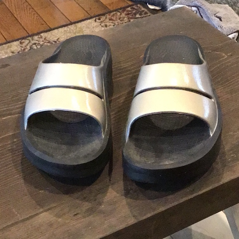 OOFOS Women's Sandals - Silver and Black